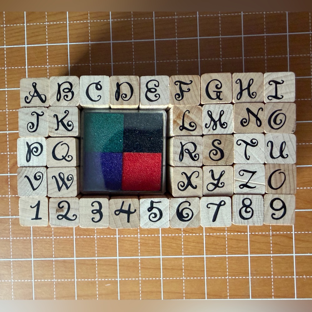 Curvy Alphabet & Number Stamp Set with Multi-Color Ink Pad